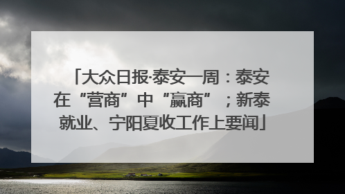 大众日报·泰安一周：泰安在“营商”中“赢商”；新泰就业、宁阳夏收工作上要闻